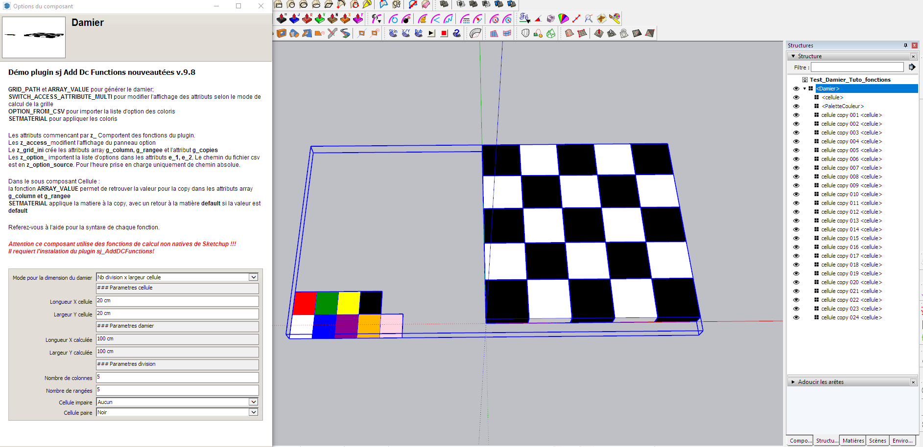  [ SKETCHUP composants dynamiques ] Copies en triangle ?  Damier