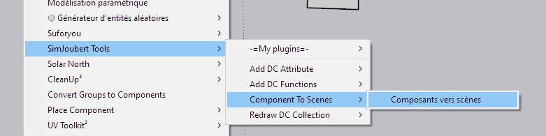 sketchup -  [ SKETCHUP plugins ] SJ Components To Scenes - Isoler une copie d'un composant dans une scène dédiée Sj_components_to_scenes_menu